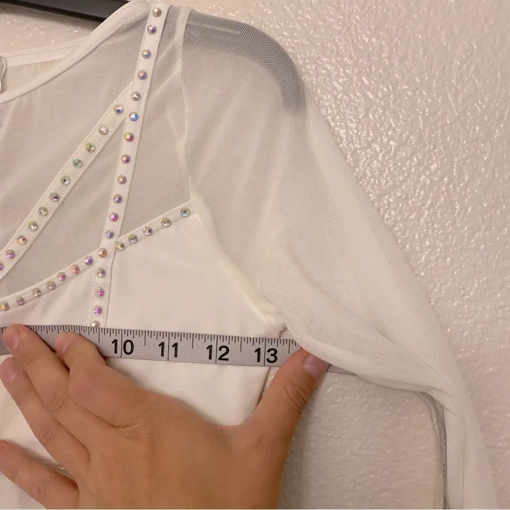 WEISSMAN Elite Dance Costume solo white caged mesh leotard Intention MT10574 LC